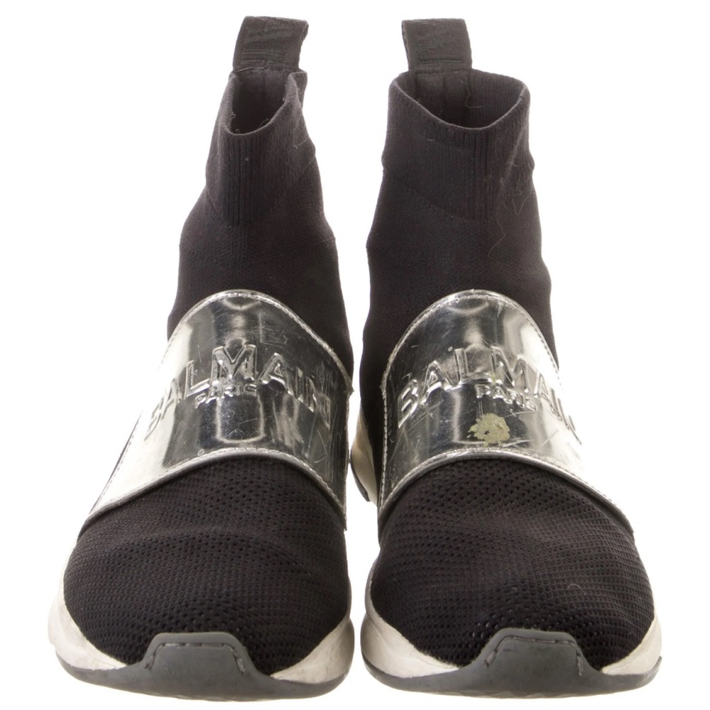 Balmain Black and Silver Sock Sneakers